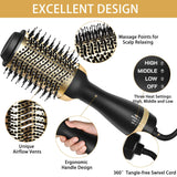 Hair Dryer Brush, 4-in-1 Negative Ionic Hot Air Brush, Hair Dryer and Volumizer, Anti Scald Blow Dryer Brush Reduce Frizz and Static for Women (Golden)