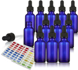 12 Pack Dropper Bottles, 1oz Glass Bottles with Glass Eye Droppers, 94 Labels, Empty Tincture Bottles for Essential Oils & More Liquids, Cobalt Blue