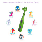Brusheez® Kids Electric Toothbrush Set (Safari Edition) - Battery Operated, Soft Bristles, Easy On/Off, 2 Brush Heads, Animal Cover, Sand Timer, Rinse Cup, and Base - Ages 3+ (Snappy The Croc)