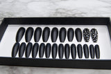 Impressed Luxury Press on Nails 24 pcs Long Fake Coffin Nail Tips Matte Black Rhinestone Design False Nails with Adhesive Nail Glue Tabs (Matte black)