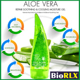 BioRLX 99% Purity Aloe Vera Gel with Collagen and Hyaluronic Acid for Face, Body and Hair & Soothing,Moisture,Sun Burns,Anti-Wrinkle, Anti-Aging,Dry Skin (250 ml + Color Free Lip Balm)
