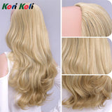 24" Long Straight Wavy Clip in Half Head Tied Wig Blonde Synthetic Hair Extensions For Women 210g 8-22#