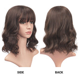 BARSDAR 14 Inch Wavy Bob Natural Wig With Bangs Synthetic Shoulder Length Pastel Curly hair Cosplay and Daliy life wig for women/girl- Medium Brown mix Light Auburn