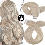 Moresoo Tape in Human Hair Extensions 18 Inch Tape in Hair Extensions with Highlights 20Pcs 50G Color #18 Ash Blonde with #613 Blonde Seamless Hair Extensions 100% Natural Human Hair Silky Straight