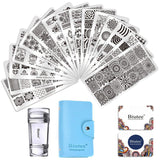 Biutee 19pcs Nail Stamp Plates set 15 plate 1Stamper 2Scraper 1storage bag Nails Art Stamping Plate Scraper Stamper Set Leaves Flowers Animal Nail plate Template Image Plate