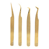 M LASH Set Of 4 Diamond Grip Eyelash Extensions Tweezers V2 - Japanese Steel Lash Supply (Gold)