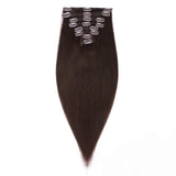 S-noilite 16 18 20inch Clip in Human Hair 8 Pieces Full Head Thick Straight Ombre Clip in Hair 100g Dark Brown Grade 7A Long Clip Hair Extension 100% Remy Hair #2