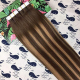 HIKYUU 22" 50g/20pcs Ombre Balayage Invisible Tape in hair Extensions Double Sided #4/27/4 Highlighted Caramel Extensions Tape in Brown Ombre Balayage with Dark Brown Roots