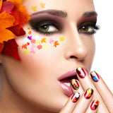 12 Sheets Thanksgivings Nail Decals, 24 Boxes Colored Maple Leaf Holographic Nail Sequins 3D Maple Leaf Nail Art Glitter Sequins Maple Leaves Nail Flakes with Tweezers for Women Nail Art Decoration