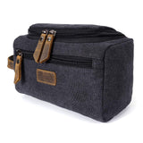 CozyCabin Men’s Canvas Toiletry Bag with Leather Trim Shaving Dopp Kit Travel Bag Grooming Organizer Makeup Case (Black)