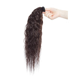 SEGO Ponytail Extension Human Hair Wavy Pony Tails Hair Extensions Wrap Around Ponytail Hair Extensions Long Corn Wave 100% Real Remy Hair With Magic Paste For Women Black Brown 18 Inch 90g