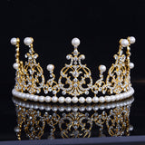 Faux Pearl Clear White Austrian Crystal Rhinestone Hair Tiara Crown Headband Birthday Princess Queen Cake Topper Bridal Pageant Jewelry Wedding T12105 Gold Plated