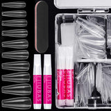 Fake Nails Clear Coffin Nails - Acrylic Nails Coffin Shaped Ballerina Nails Tips Ejiubas False Nails With Glue Set 500PCS Full Cover False Nails 4PCS Nail Glues 1PC Nail File With Case