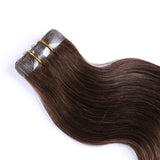 Valiilo Tape in Wavy Hair Extensions Human Hair Seamless Skin Weft Human Hair Body Wave Dark Brown #2 Human Hair Seamless Tape in Hair Soft Wavy Brown Real Hair Weft 70grams 20pcs/pack