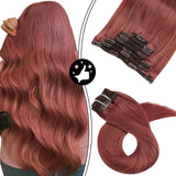 [New]Moresoo Clip in Hair Extensions Human Hair 18 Inch Clip in Remy Hair Extensions Color #35 Rose Gold Clip Hair Extensions 7PCS 100G Full Head Set Hair Extenisons Clip on