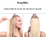 S-noilite 24inch 3/4 Full Head Clip in Extension Human Hair Invisible Thicken Straight Clip on Human Hair Extension One Piece 5 Clips 100% Remy Human Hair #1B Natural Black