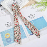 Chiffon Hair Scarf Ponytail Holder - 4PCS Hair Scrunchies for Hair Floral Hair Band Scarves Ponytail Holder for Women Girls (Blue+Pink+Beige+Yellow)