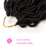 7 Packs Deep Wavy Faux Locs Crochet Hair Curly Goddess Locs Crochet Braids Soft Synthetic Dreadlocs (18 Inch, 1B#)