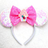 CLGIFT Birthday Neon Pink Minnie Mouse Ears Headband, Sequins Bow, Silver gold blue minnie ears, Rainbow Sparkle Mouse Ears,Classic Red Sequin Minnie Ears (Birthday Pink)