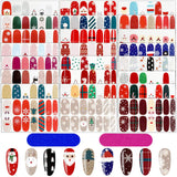 336 Pieces Christmas Full Wrap Nail Stickers Nail Polish Stickers Strip Self-Adhesive Nail Decals with Christmas Tree Reindeer Snowman Design and Nail File for Christmas Nail Decoration