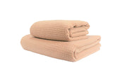 Fina Ultra Absorbent Microfiber Waffle Towel - ONE SET of E-Large Bath(29"x55") and Hair(19"x39") Towel in Coffee Color ONLY.(Bath, Spa,Swimming, Gym, Travel)