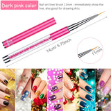 Bememo 5 Pieces Nail Brushes for Nail Art, UV Gel Painting Nail Design Brush Nail Art Pens, Nail Art Liner Brushes Nail Dotting Painting Drawing Pen Set 5/7/9/11/20 mm