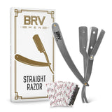 BRV MEN Straight Razor - 100 Lord Platinum Single Edge Razor Blades - Straight Edge Razor - All Stainless Steel - Shavette - Barber Razor - Mens Shaving Knife - Straight Razor Kit - For Men - Silver