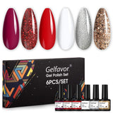 Gelfavor Gel Nail Polish Set 6 Colors 8ML Nail Polish Kit Soak Off UV Gel Polish Nail Art Manicure Starter Kit DIY Home & Salon Beauty Gift Box LED Nail Lamp Needed (red Series)