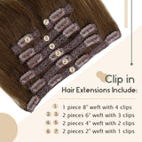 Vivien Remy Brown Clip in Hair Extensions 12 inch Dark Brown Highlighted Honey Blonde Ombre Human Hair Extensions Clip in Hair 70g 7pcs Remy Thick End Natural Clip Human Hair Extensions