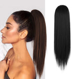 BARSDAR Drawstring Ponytail Extensions, Short Straight Synthetic Pony Tail Clip in Ponytail Hair Extensions 14 inch Fluffy Yaki Hairpiece for Women Girls-Off Black