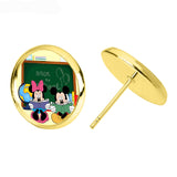 Mickey & Minnie Back to School (Gold, Stud Earrings)