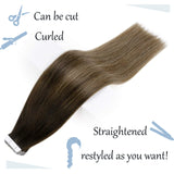 Easyouth Tape in Hair Extensions Human Hair Brown Balayage Tape in Extensions Brown and Light Brown Ombre Hair Color Tape in Skin Weft Soft Silky Straight Hair Tape on Extensions 20 Inch 50g