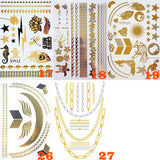 (Random Send T) Waterproof Gold and Silver Metallic Temporary Tattoos, Flash Fake Tattoo Stickers For Outdoor Body Arm Bracelets Decoration (10 Sheets)