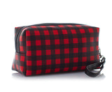 Buffalo Plaid Cosmetic Bag Make Up Bag Red (7"L x 4"H x 3"W, Buffalo Plaid Red)