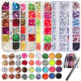 Nails Rhinestones Kit Butterfly Chunky Nail Sequins Glitter Crystal Flat Back Gems Foil DIY Design Manicure Nails Decorations Sets for Nail Art/Craft/Makeup