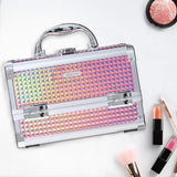 Joligrace Makeup Box Cosmetic Train Case Jewelry Organizer Lockable with Keys and Mirror 2-Tier Tray Portable Carrying with Handle Travel Storage Box