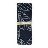 12 Pockets Makeup Brushes Rolling Case Pouch Holder Cosmetic Bag Organizer Case with Belt Strap, NO BRUSHES (Blue Leaf)