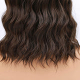 Bob Curly Wig Synthetic Short Black Wig with Bangs Natural Looking Heat Resistant Fiber Hair for Women (Brown)