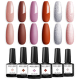 Gel Nail Polish Nude Red Pink Glitter Holiday Gel Polish 6 Colors 10 ML 0.34 OZ Soak Off Sweet Cute Color Nail Gel Polish with Beauty Gift Set Box for Nail Starters Home Use by Modelones