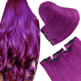 Purple Clip in Hair Extensions Real Human Hair 20 Inch 5Pcs 40G Clip ins Double Weft Hair Extensions Festival Hair