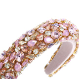 Baroque Padded Headband Velvet Rhinestone Hair Hoop Handmade Elastic Crystal Headband for Women Wedding Bejewelled Statement Headband (Water drop drill(Blue))