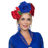 Ole Ole Flamenco Flowers for Hair Women Large Rose Big 6 Inch Handmade of Fabric Hair Pin Flamenco Dancer Blue Azul