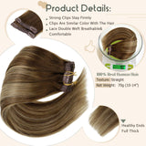 Vivien Remy Brown Clip in Hair Extensions 12 inch Dark Brown Highlighted Honey Blonde Ombre Human Hair Extensions Clip in Hair 70g 7pcs Remy Thick End Natural Clip Human Hair Extensions