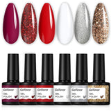 Gelfavor Gel Nail Polish Set 6 Colors 8ML Nail Polish Kit Soak Off UV Gel Polish Nail Art Manicure Starter Kit DIY Home & Salon Beauty Gift Box LED Nail Lamp Needed (red Series)