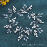 Yean Leaf Wedding Hair Vine Flower Bridal Hair Piece Crystal Rhinestone Long Headband for Women and Girls (Silver)