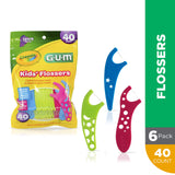 GUM - 10070942303108 Crayola Kids' Flossers, Grape, Fluoride Coated, Ages 3+, 40 Count (Pack of 6)