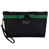 Fashion Luxury bow stripe travel cosmetic toiletry bag Makeup handbag for women organizer green