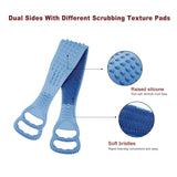 Body and back brush, 100% Silicone, [106 cm or about 40 in] in length, soft bristles, lathers well, long belt size, multiple colors, free hanger included (Blue)