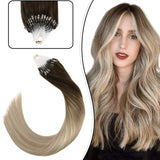 Ugeat Microbead Hair Extension Remy Hair 22inch Micro Loop Hair Extensions Human Hair 50Gram/50Strands Cold Fusion Hair Extensions Micro Beads Balayage Color #4/18/22 Brown with Blonde