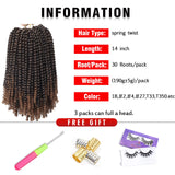 14 Inch Spring Twist Crochet Braids Hair for Butterfly Locs Bomb Twist Crochet Hair Beyond Beauty Ombre Colors Synthetic Fluffy Hair Extension 3 Packs 30 Strands 190g/Pack(14 Inch, T1B 30)